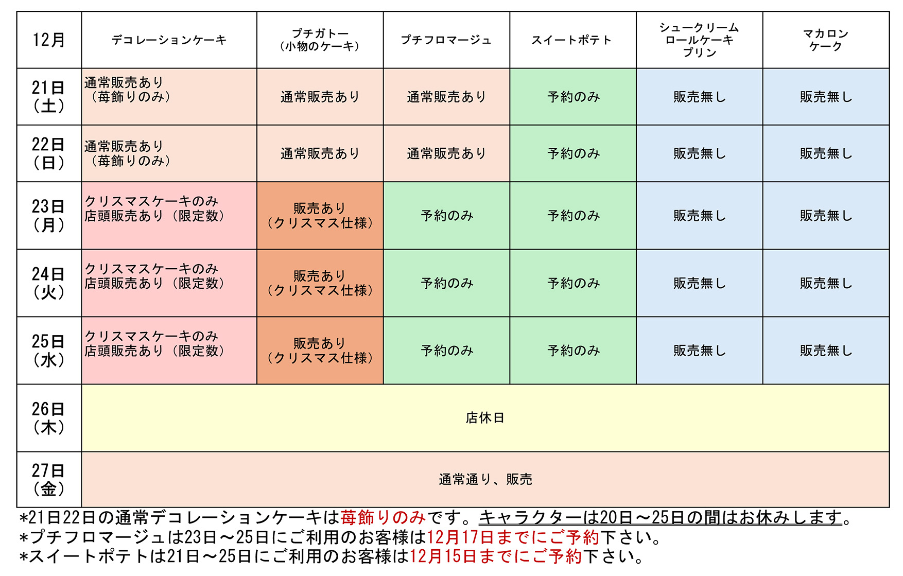 クリスマスケーキの予約開始しました。